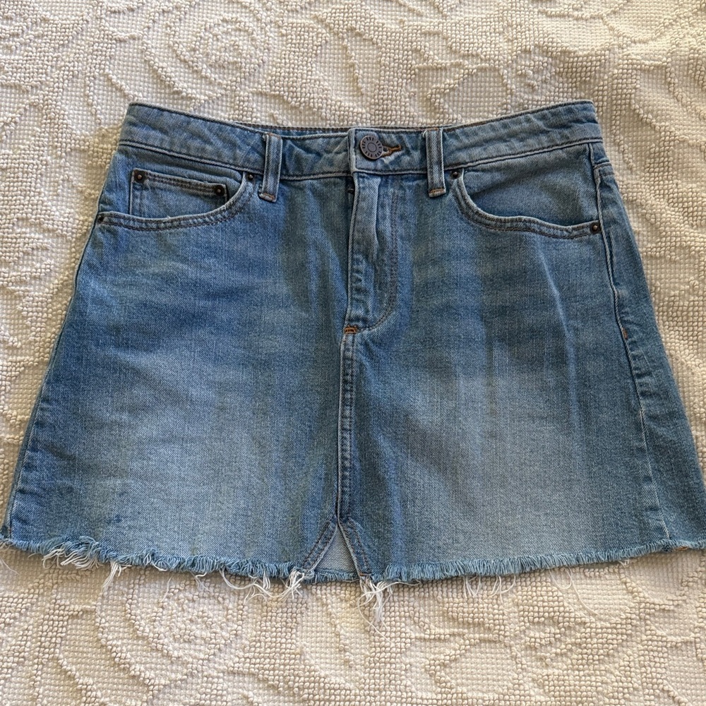 BDG Light Blue Frayed Hem Mini Skirt